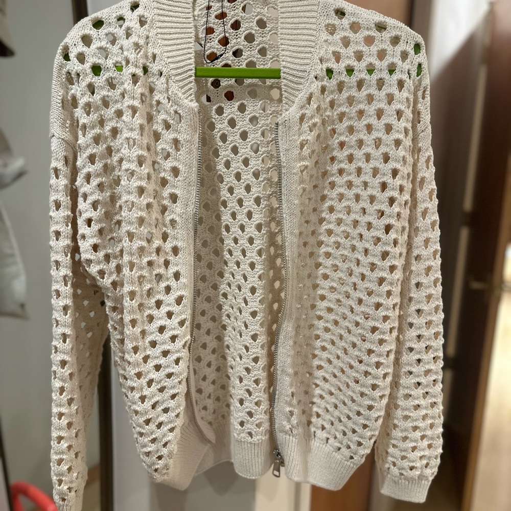 Zara Cream Open knit zip-cardigan